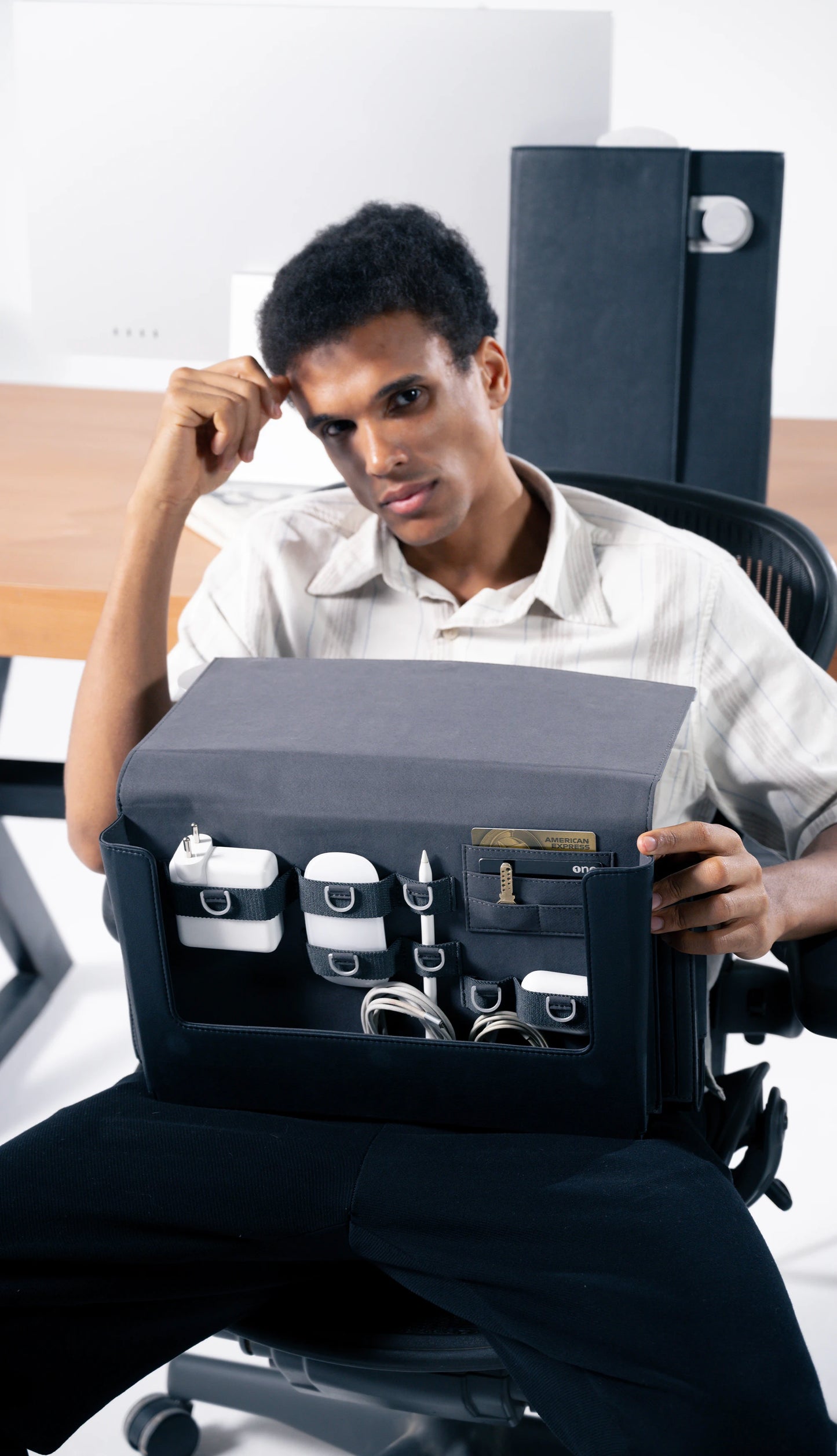 Modular work brief with compartments for gadgets chargers, and cable management